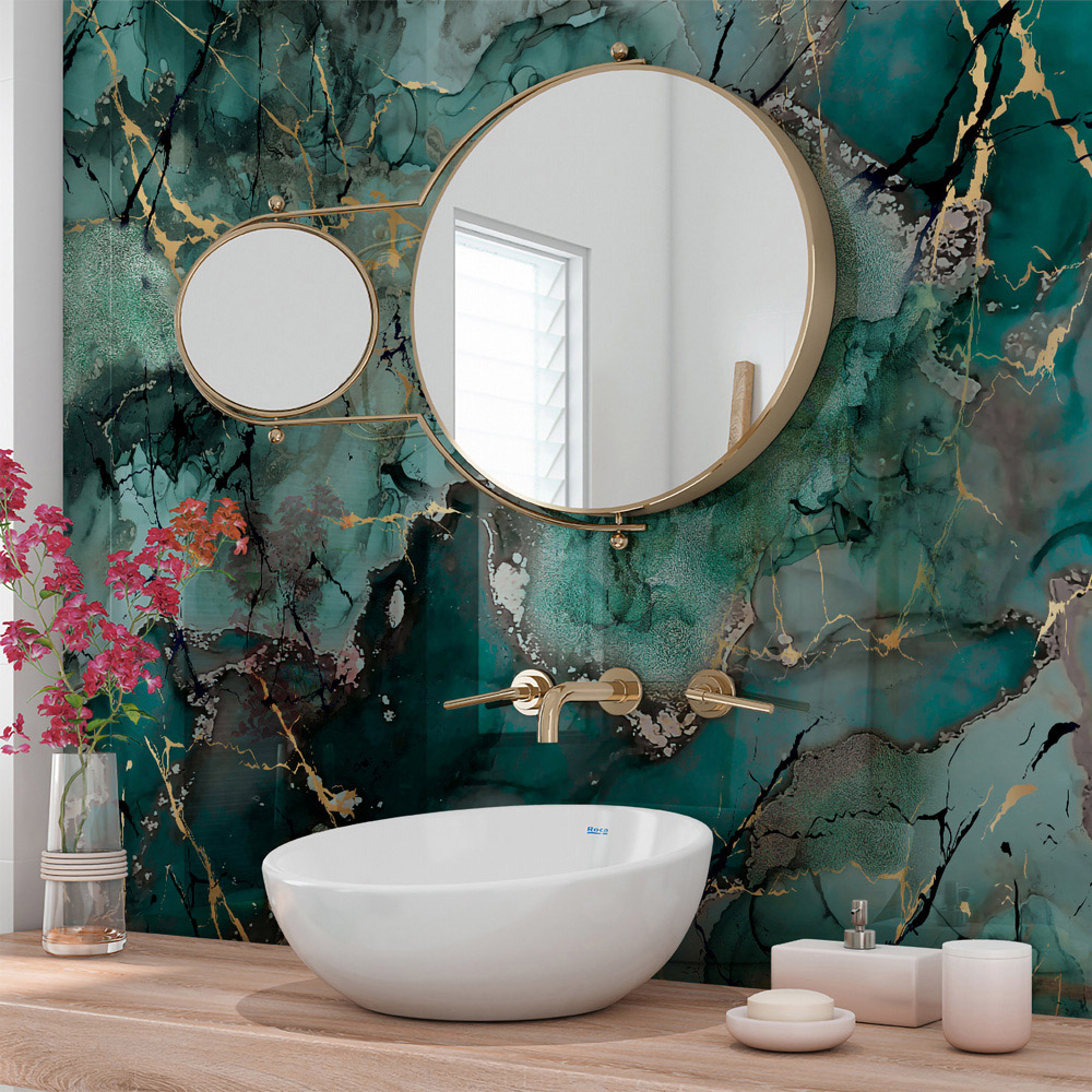 Splashbax Premium Artisan Liquid Marble Teal Di Bond Shower Panel 2400 x 1220mm Image 1