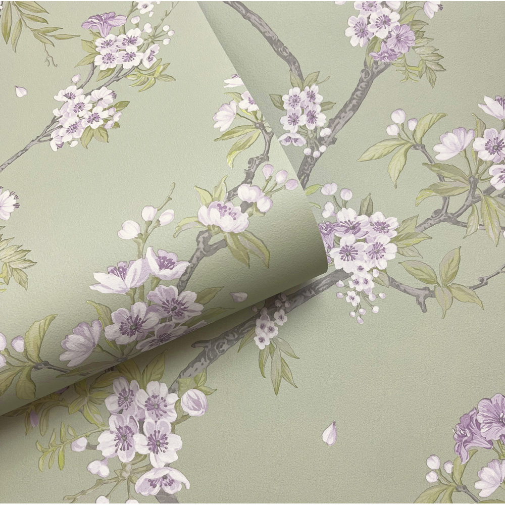 Holden Decor Cherry Blossom Sage and Heather Wallpaper Image 2