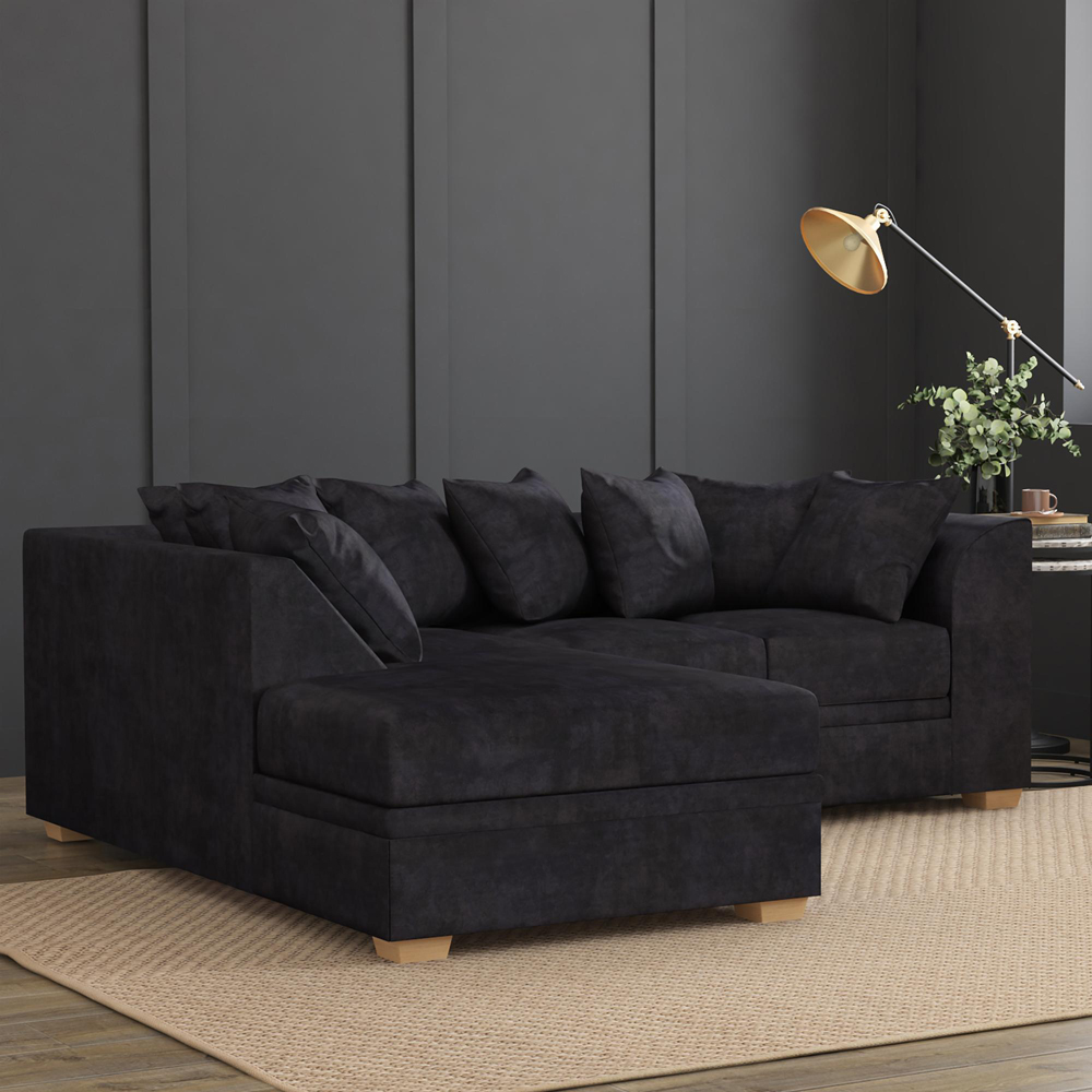 Modo 3 Seater Ebony Plush Velvet Left Hand Scatter Back L-Shape Corner Sofa Image 6