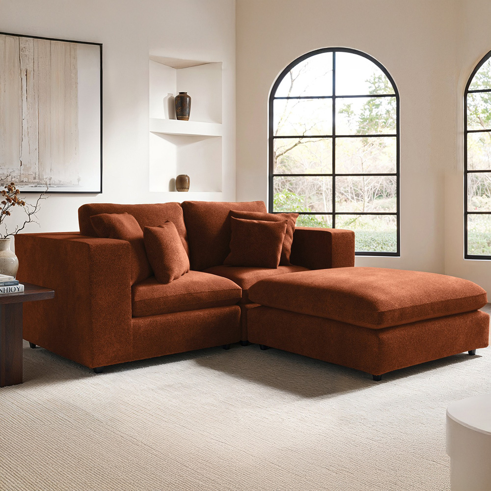 Solace+Co Asher 3 Seater Burnt Orange Chenille Sofa with Footstool Image 5