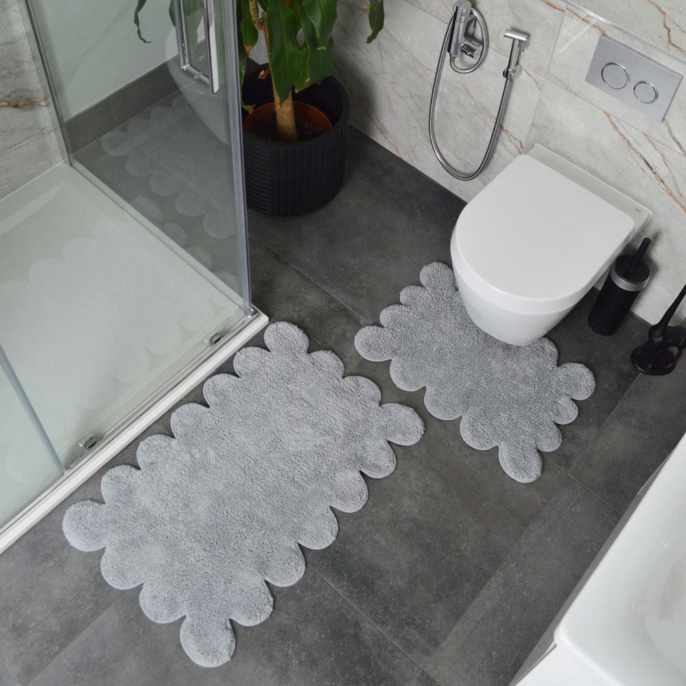 Allure Bath Fashions 2 Piece Scallop Light Grey Bath Mat Set Image 2