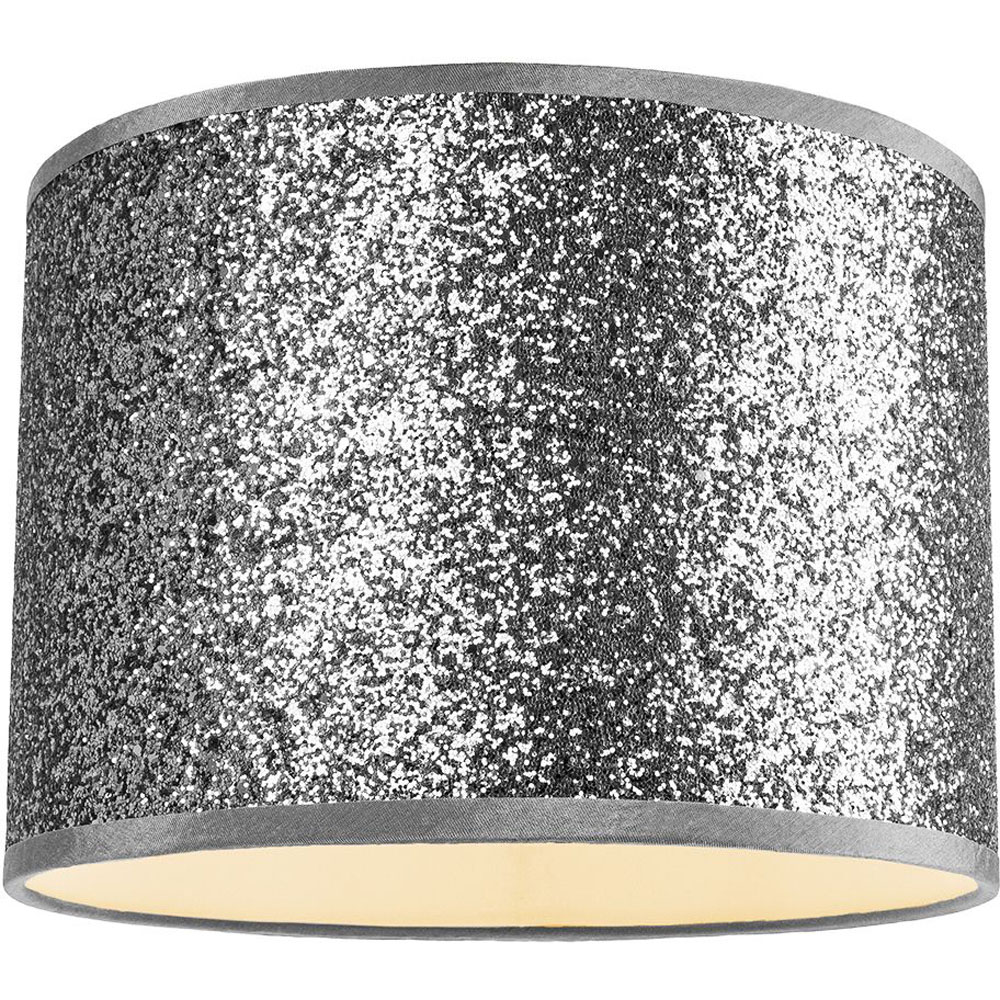 Happy Homewares Bright Silver Glitter Fabric Pendant Lamp Shade Image 2