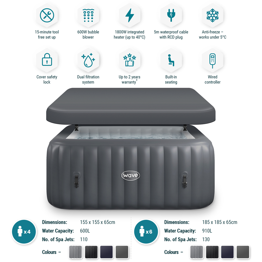 Wave Pacific 4 Person Dark Grey Inflatable Hot Tub with Integrated Heater Image 5