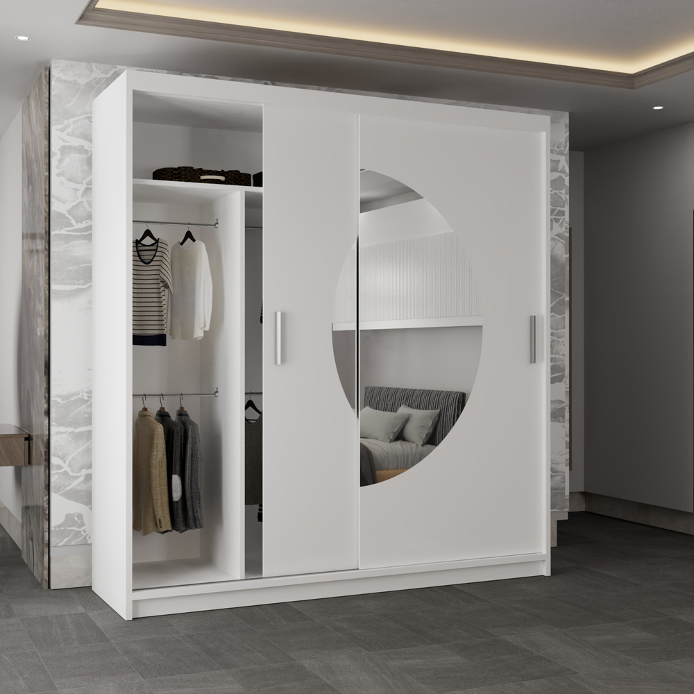 Sliding Wardrobes 4U Moon 2 Door White Wide Mirrored Wardrobe Image 3