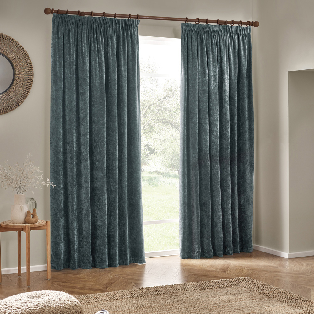 Yard Heavy Marine Chenille Velvet Pencil Pleat Curtains 117 x 183cm Image 6