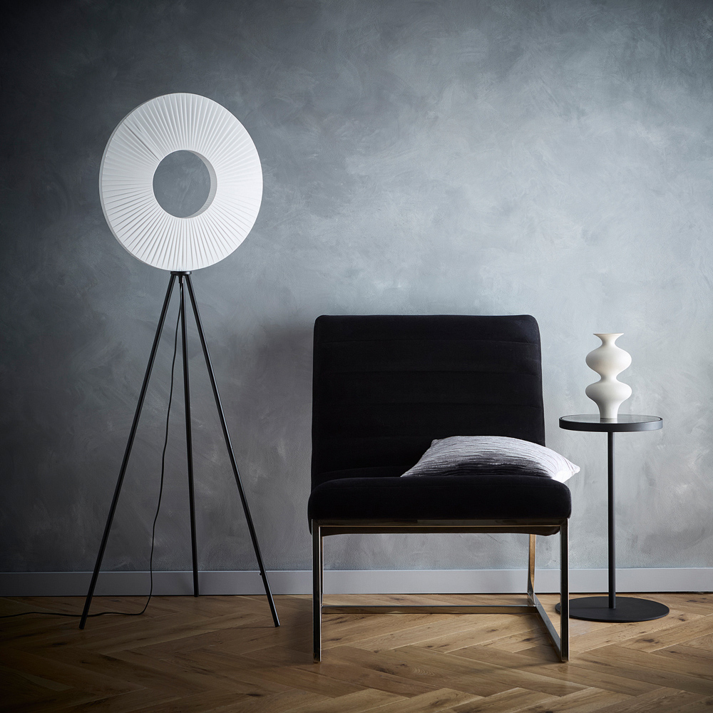 Kliving Riley White Shade Black LED Tripod Floor Lamp Image 2