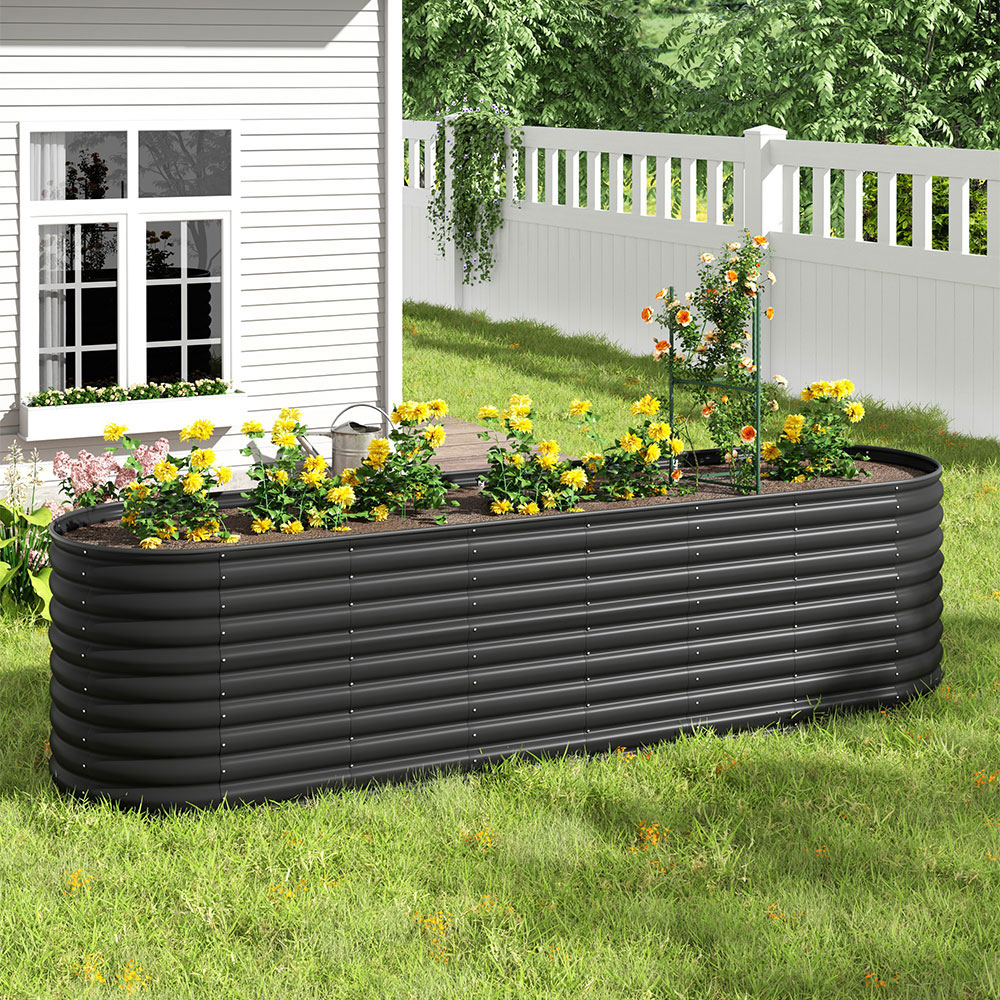 Living and Home Black Oval Galvanised Steel Raised Garden Bed 320 x 80cm Image 2