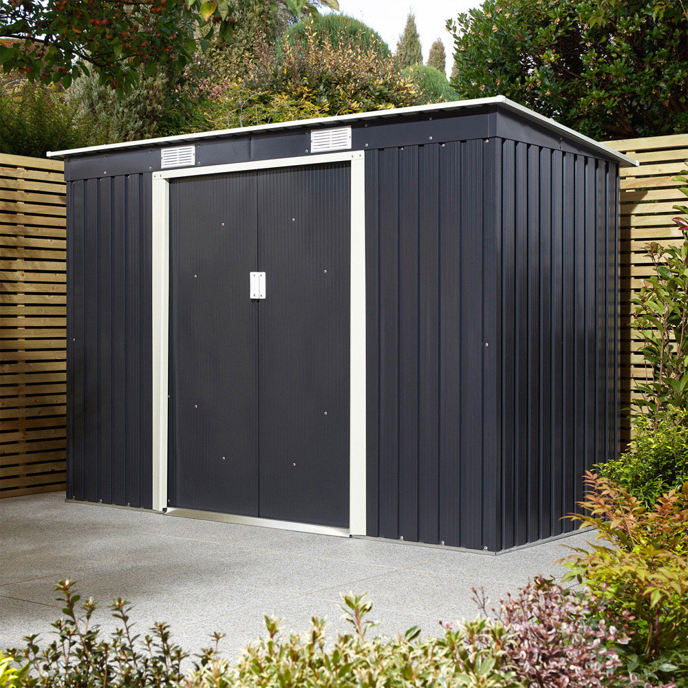 Rowlinson Trentvale Metal Pent Shed Dark Grey with Foundation Kit 8 x 4ft Image 2