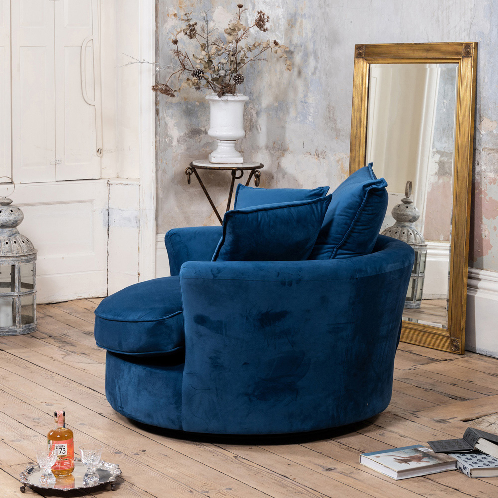 Artemis Home Havana Blue Velvet Swivel Cuddle Chair Image 5