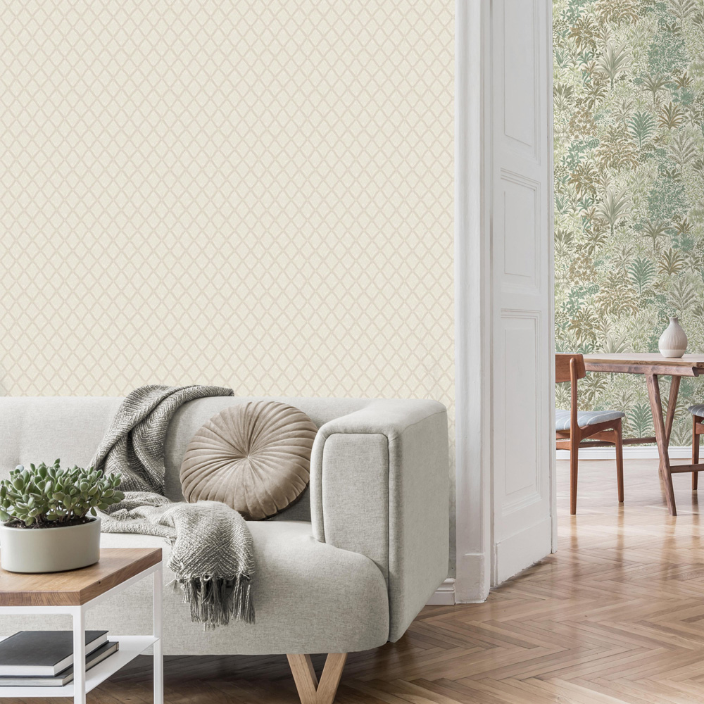 Vymura Santina Trellis Natural Vinyl Wallpaper Image 4