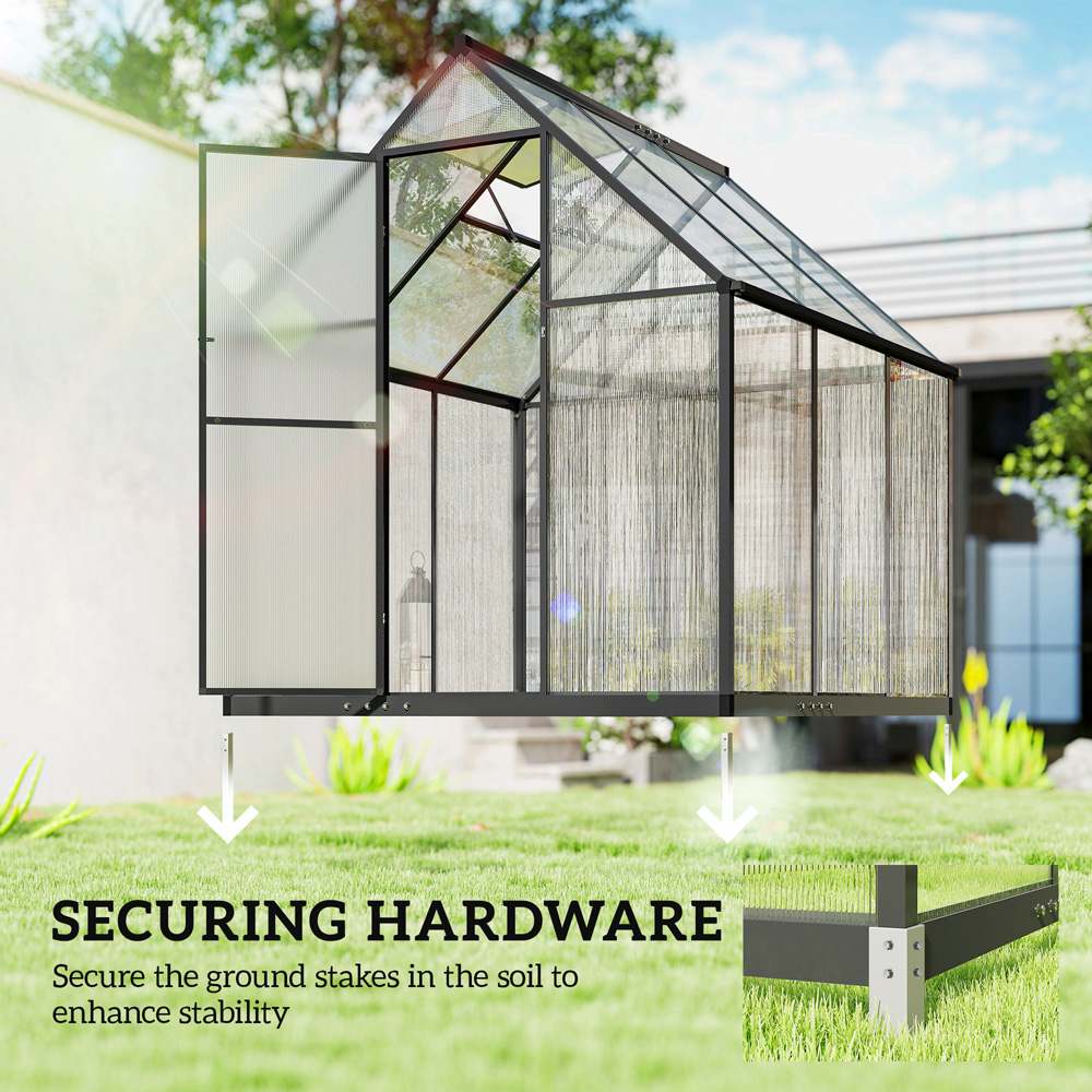 Outsunny Black Polycarbonate 6 x 6.5ft Walk-In Greenhouse with Rain Gutter and Swing Door Image 6