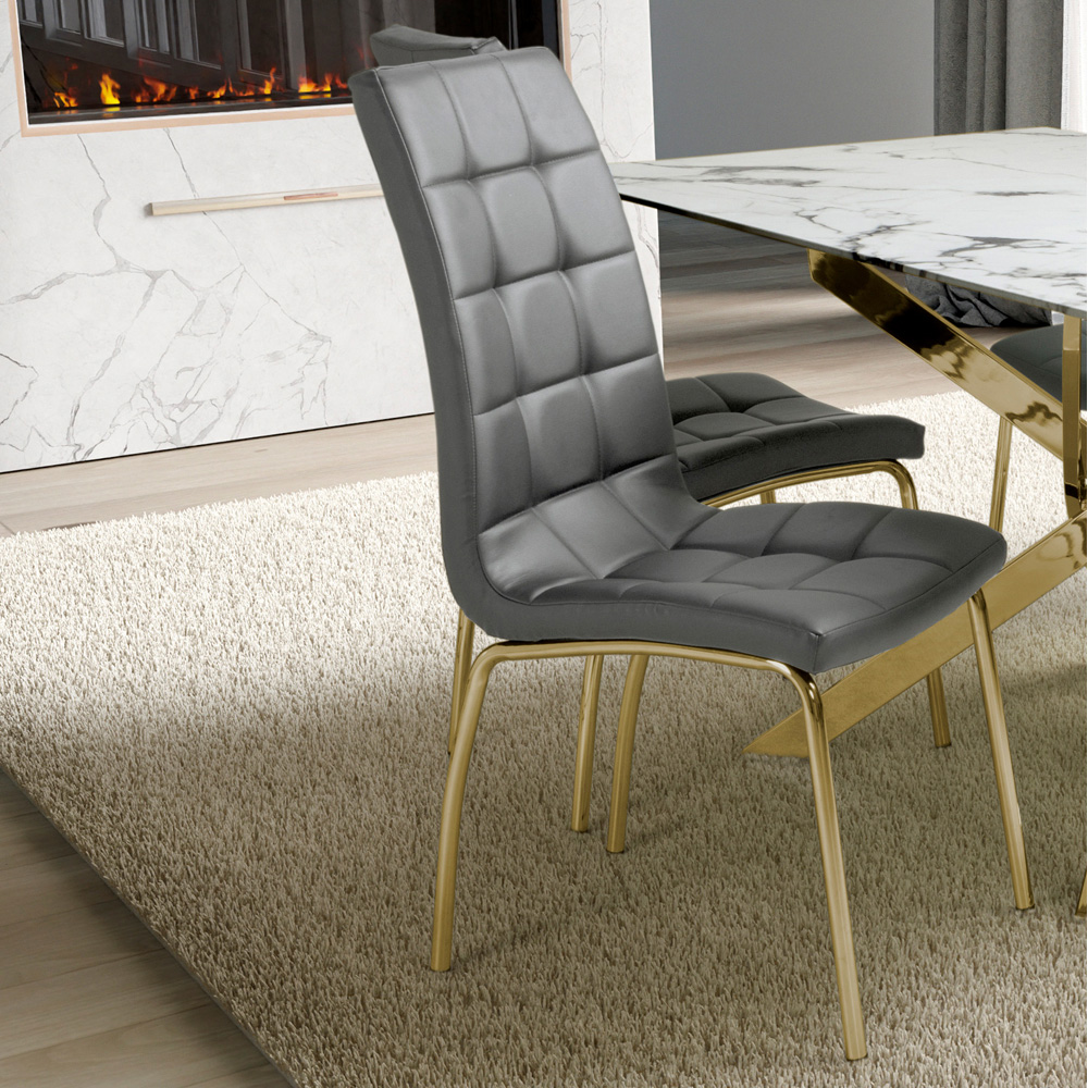Shankar Jenner Set of 2 Grey and Gold Leather Effect Dining Chair Image 7
