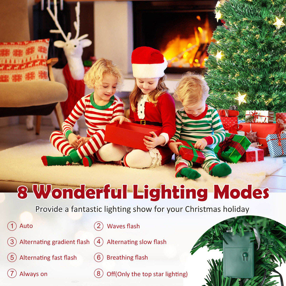 Costway Pre Lit Warm White Star Fibre Optic LED Artificial Christmas Tree 6ft Image 4