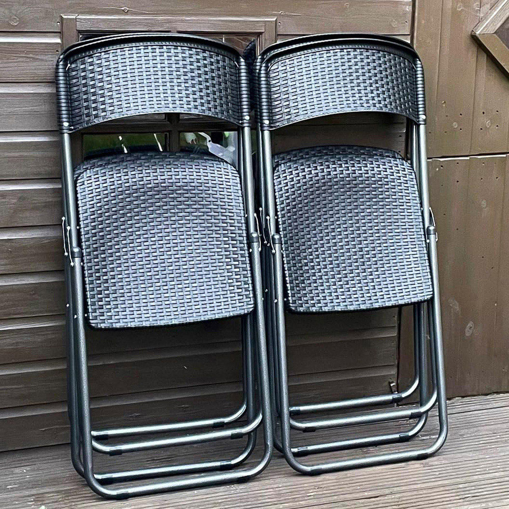 Garden Gear 4 Seater Rattan and Wood Effect Folding Plastic Dining Set Black Image 4