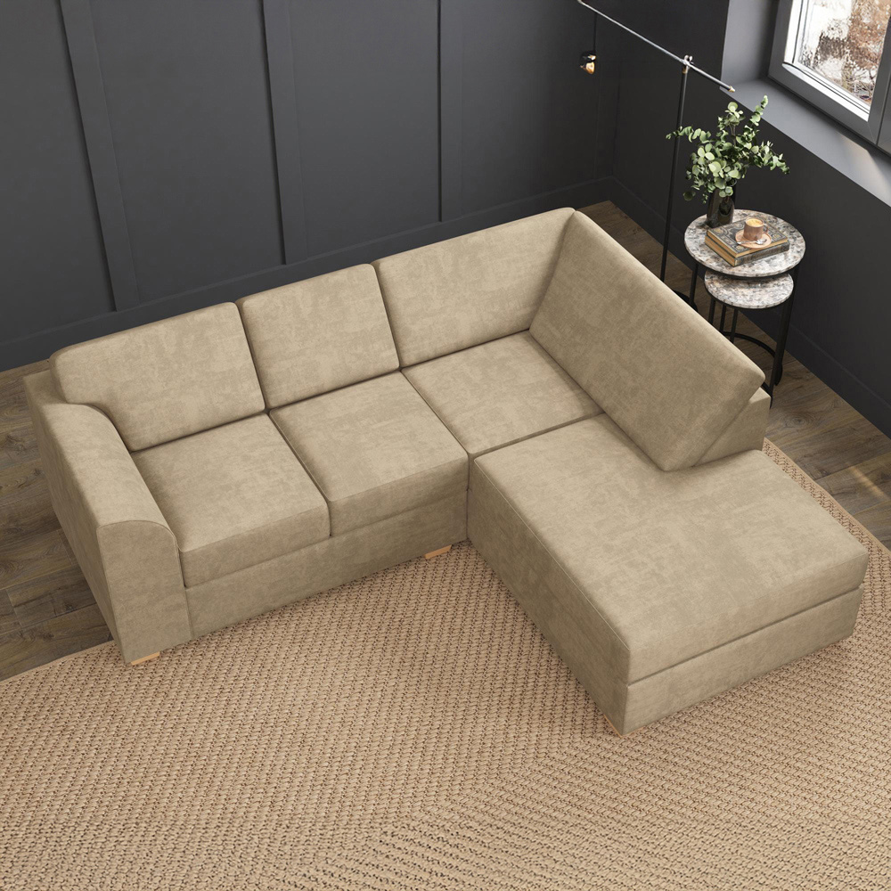 Modo 3 Seater Mink Plush Velvet Right Hand Fixed Back L-Shape Corner Sofa Image 7