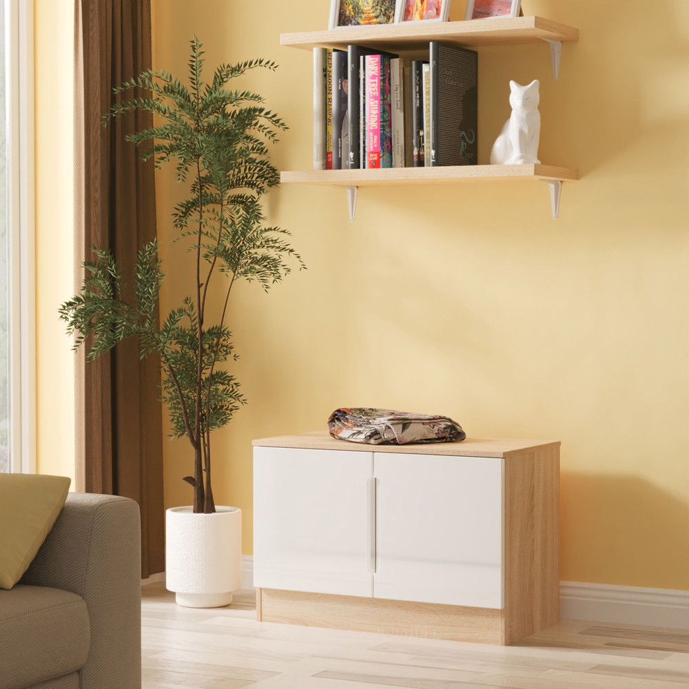 Crowndale Milan 2 Door White Gloss and Bardolino Oak Compact Storage Unit Image 7