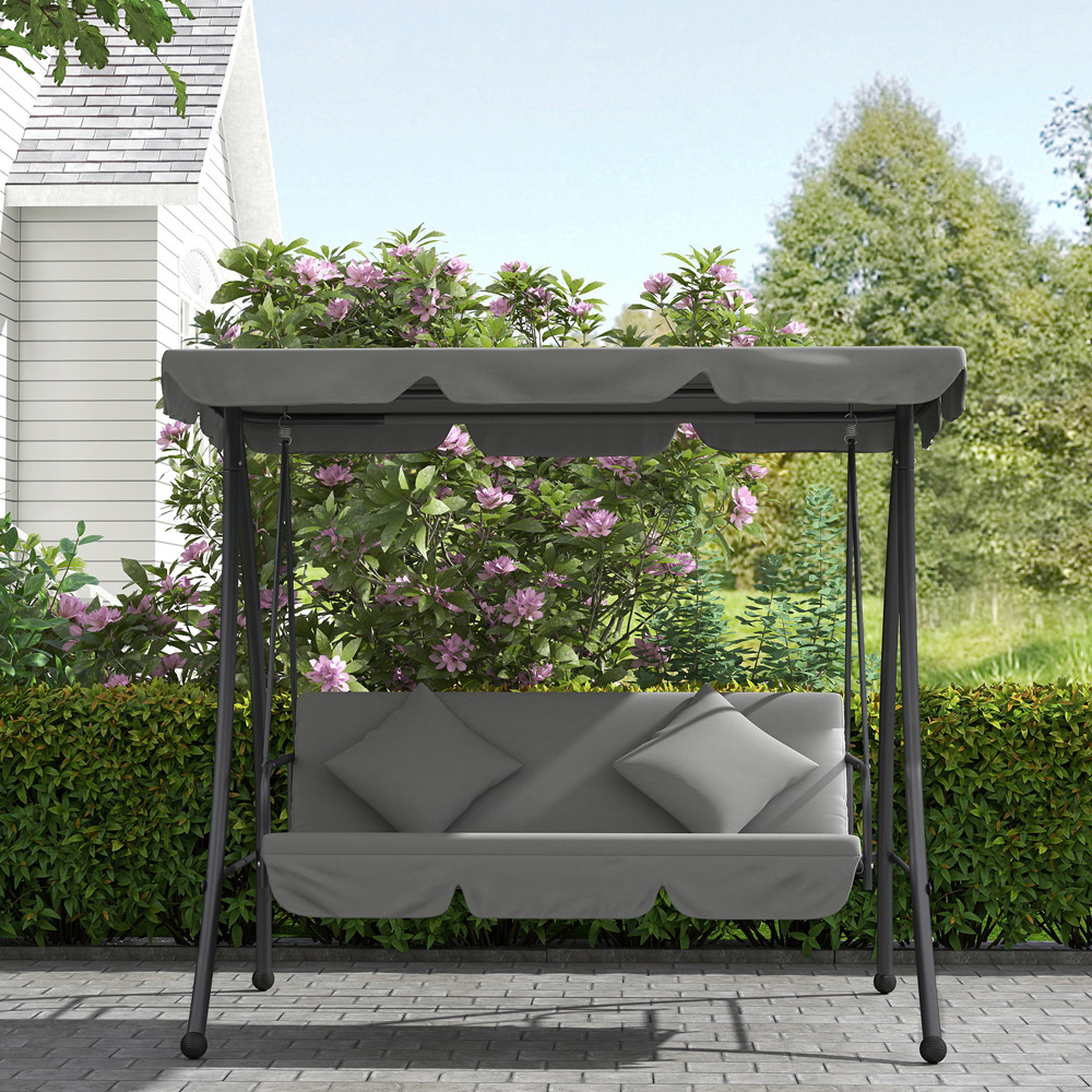 Outsunny 3 Seater Grey Adjustable Canopy Convertible Garden Swing Bed Image 8