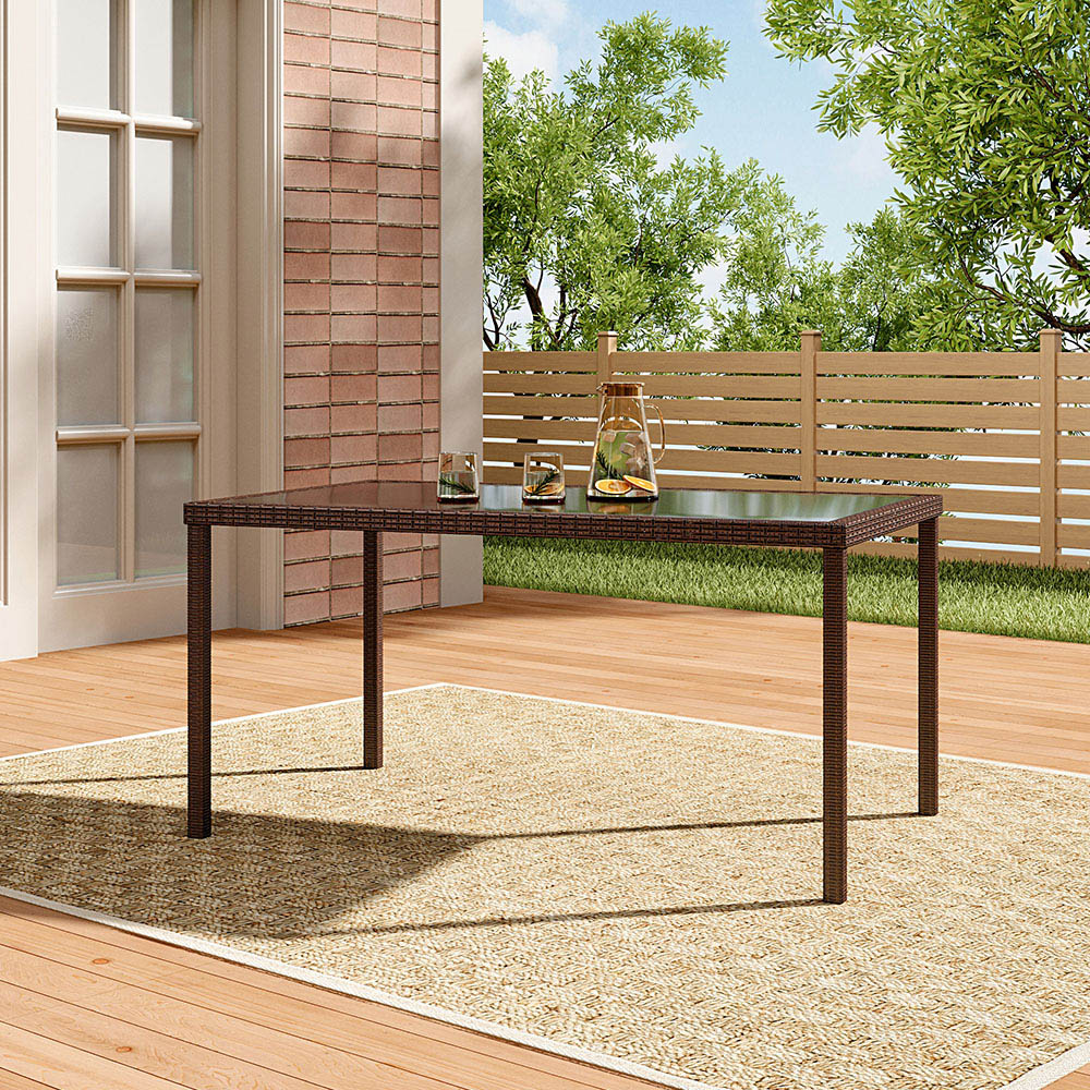Living and Home 6 Seater Rectangle Rattan Table Brown Image 5