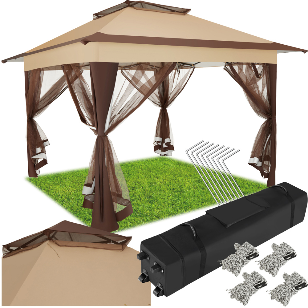 tectake Carabobo 3.64 x 3.64m Brown 4 Side Panel Gazebo Image 2