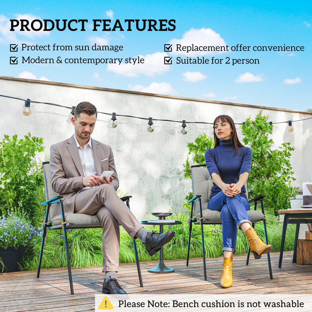 Outsunny Grey Garden Chair Cushions 49 x 50cm 2 Pack Image 6