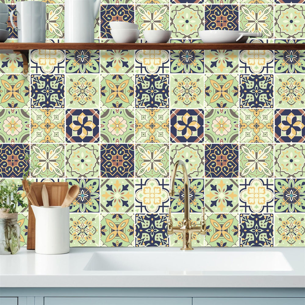 Walplus Pastel Green Moroccan Wall Tile Sticker 15 x 15cm 24 Pack Image 3