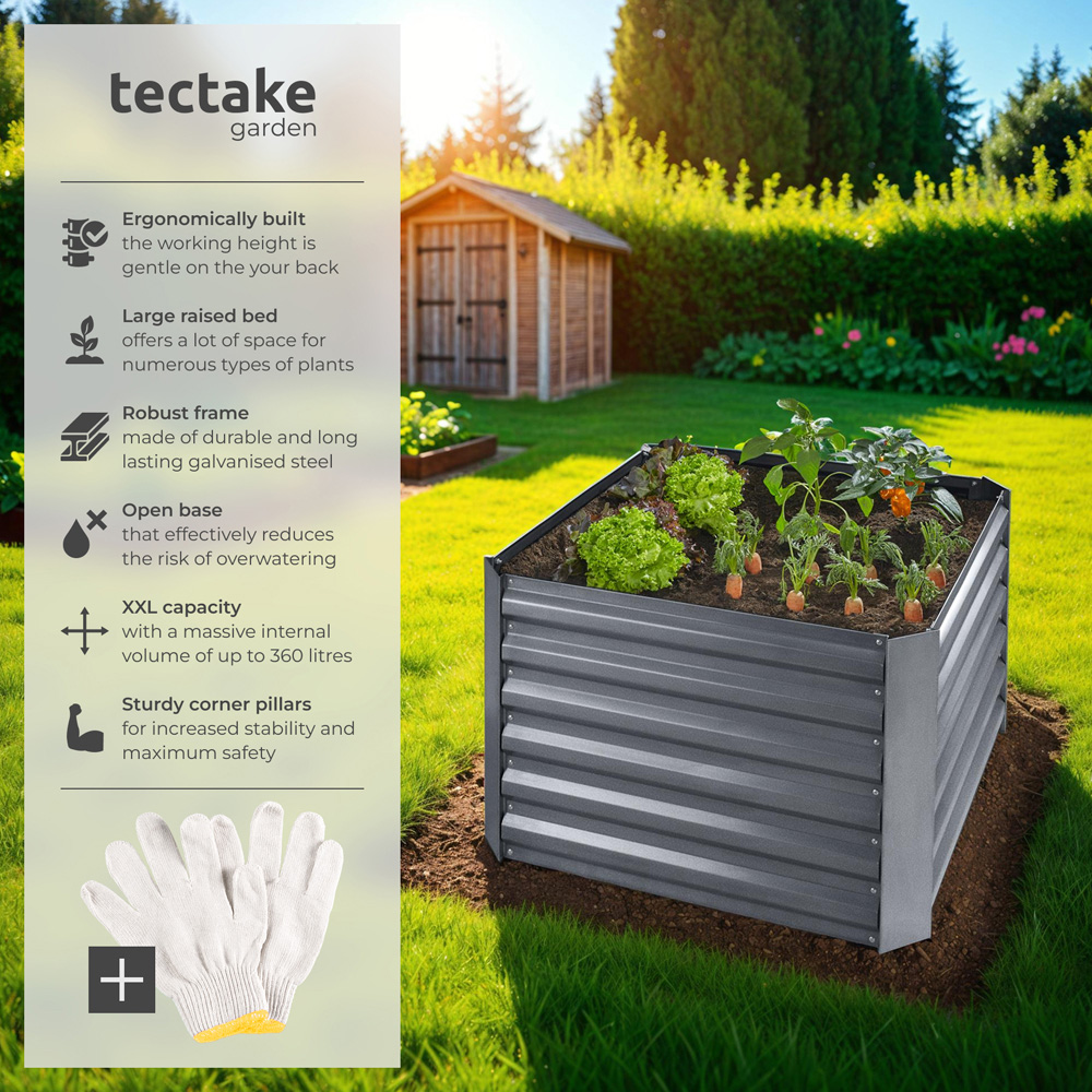 tectake Artemisia 80 x 80cm Grey Galvanised Steel Raised Garden Bed Image 6