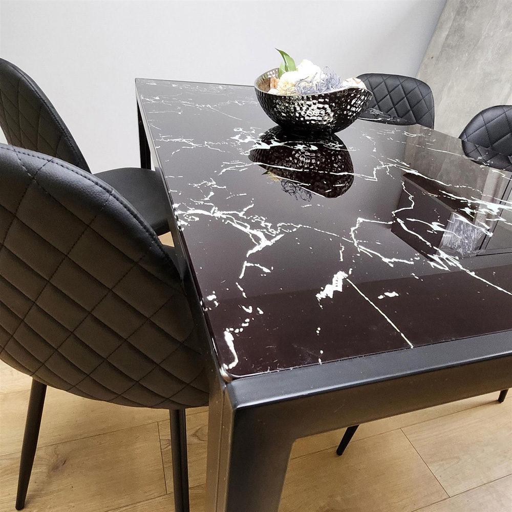 Portland Leather and Marble 4 Seater Dining Set Black Image 4