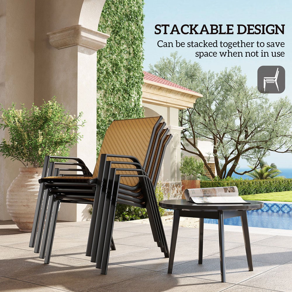 Outsunny Set of 4 Khaki Wicker Stackable Garden Chair Image 5