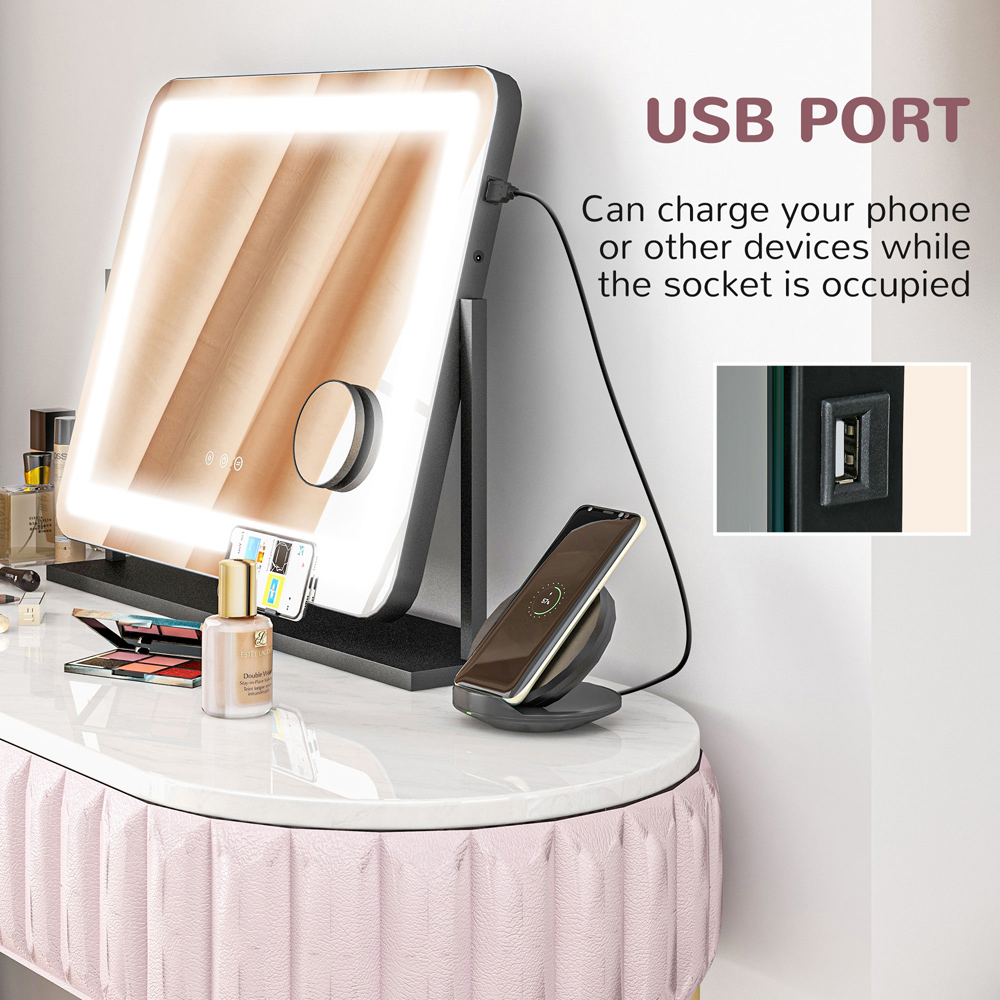 Portland Dimmable 360 Degree Rotation LED Lighted Vanity Mirror with USB Port Image 5