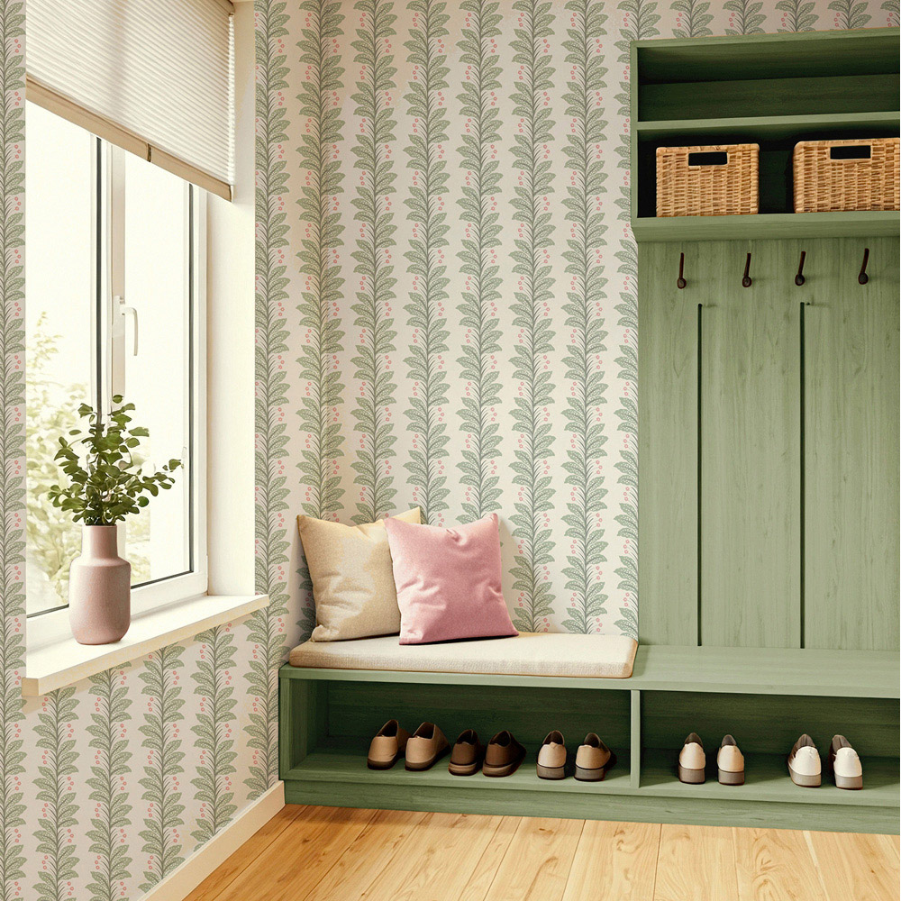 Belmont House Soft Green Daisy Stripe Wallpaper Image 2