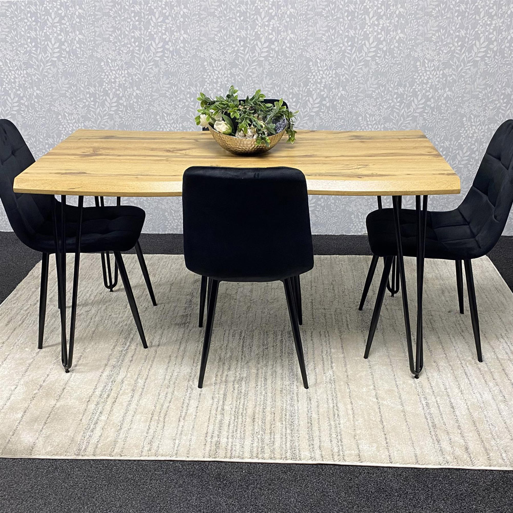 Kosy Koala 4 Seater Wood and Velvet Dining Set Black Image 5