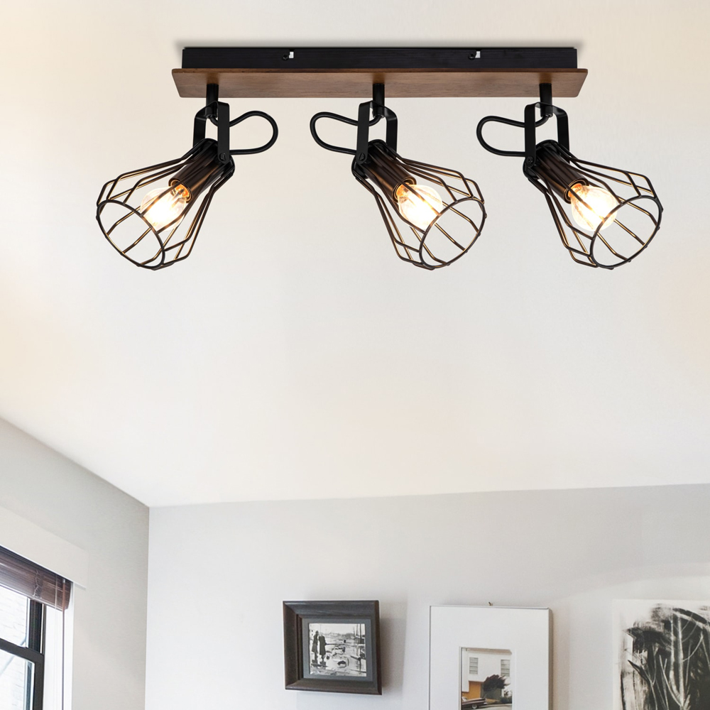 Cosylyte Kendan Matt Black 3 Light Wire Shade Spotlight Image 2