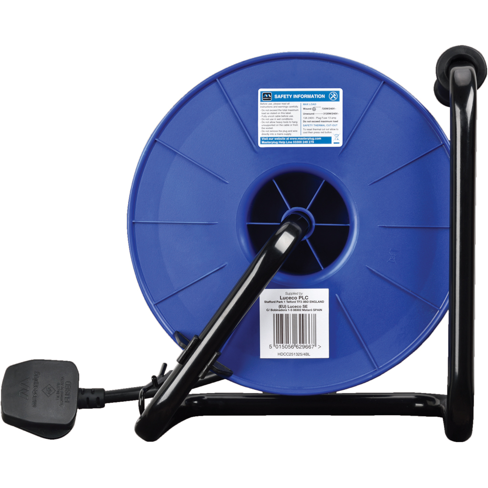 Masterplug Blue 13A 4 Socket Heavy Duty Open Cable Reel 40m Image 4