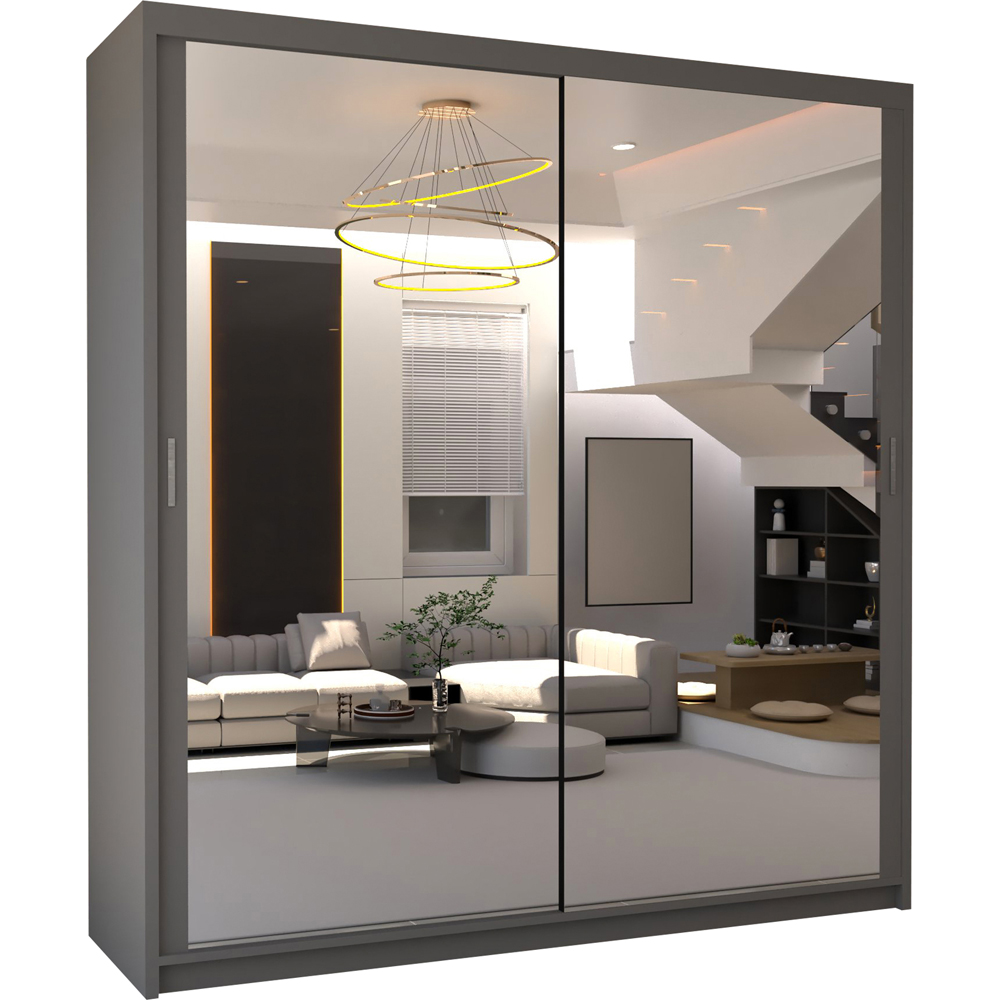 M N Furniture Modern Gala 2 Door Grey Mirrored Sliding Wardrobe 203cm Image 2