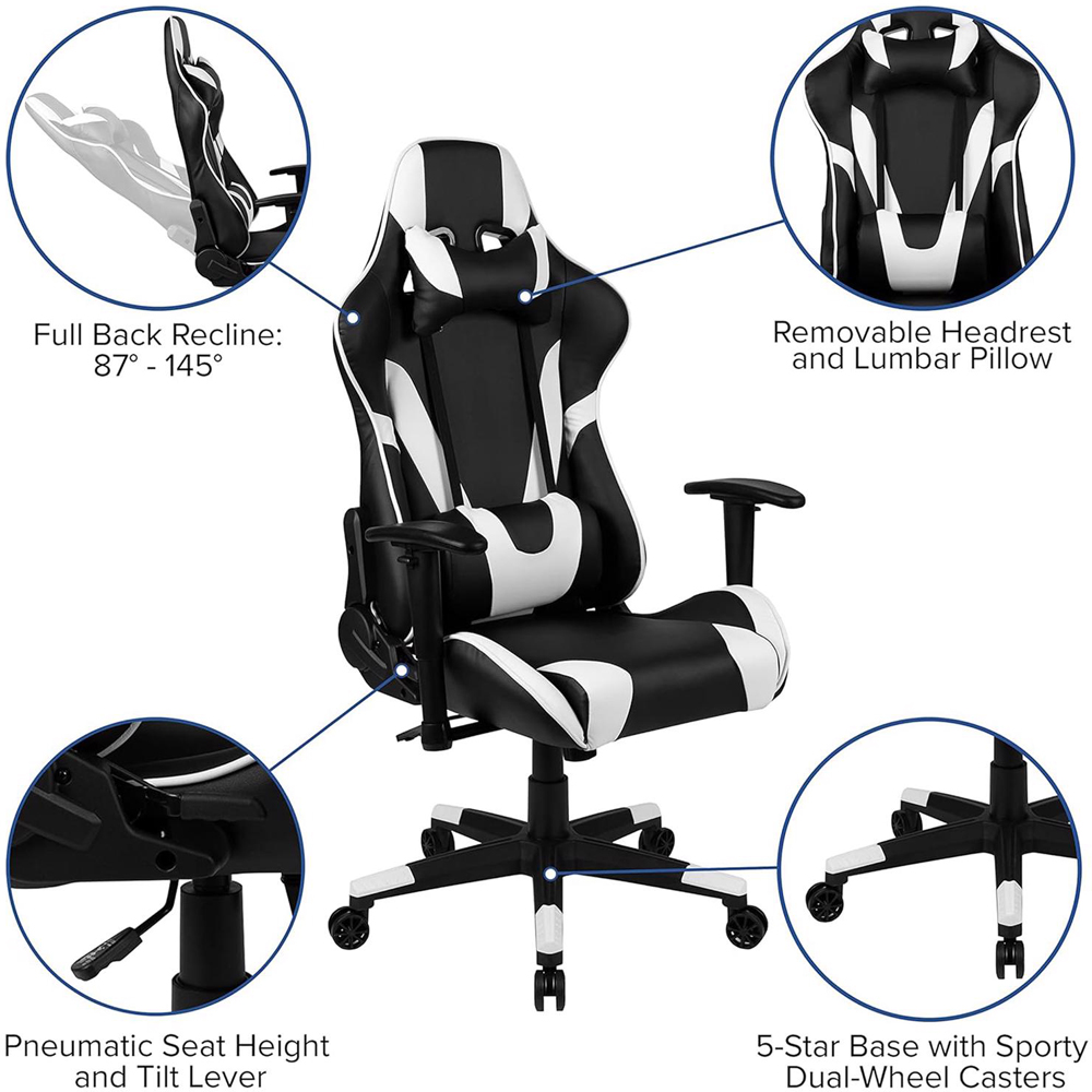 FWStyle X20 Black and White Faux Leather Racer Style Deluxe Gaming Chair Image 5