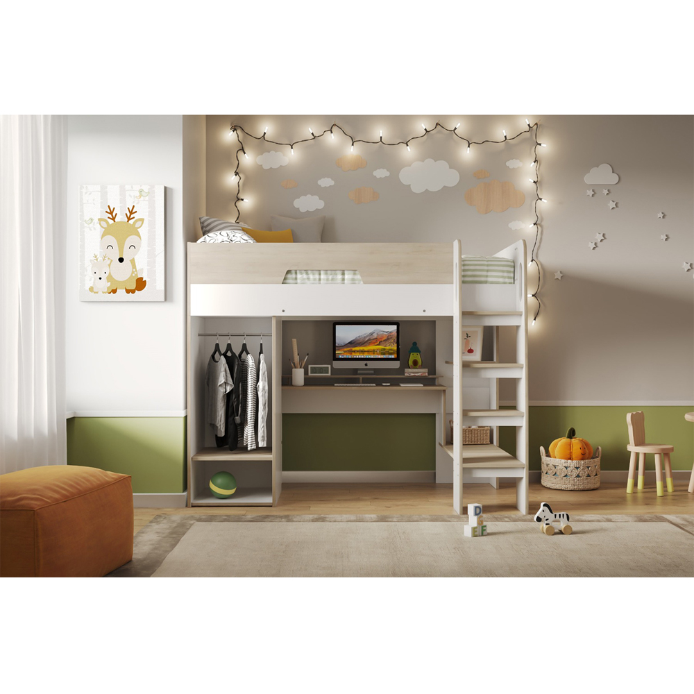 Flair Coco White and Oak High Sleeper Workstation with Wardrobe Image 5