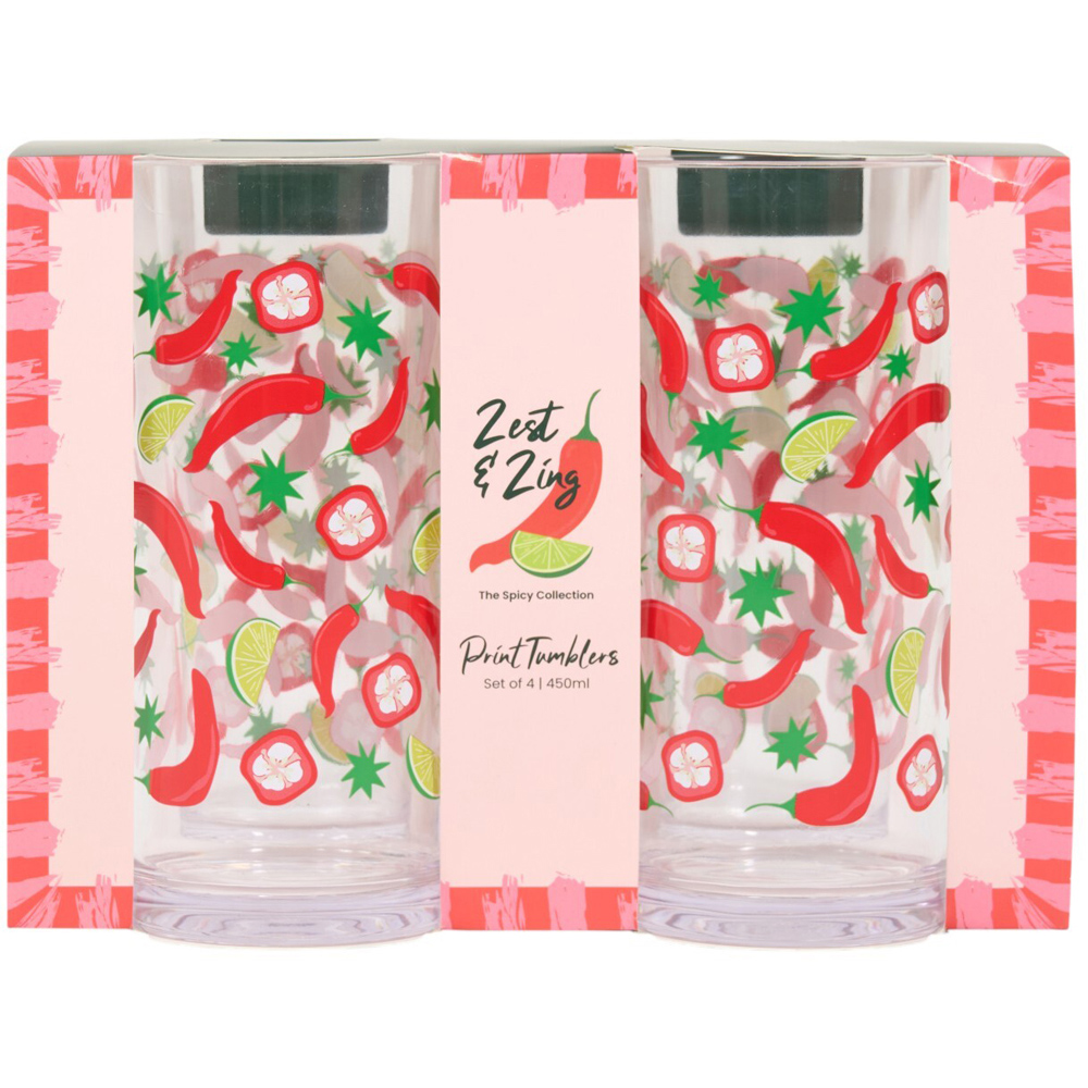 Pack of 4 Zest and Zing Print Highball Tumblers Clear Image 4