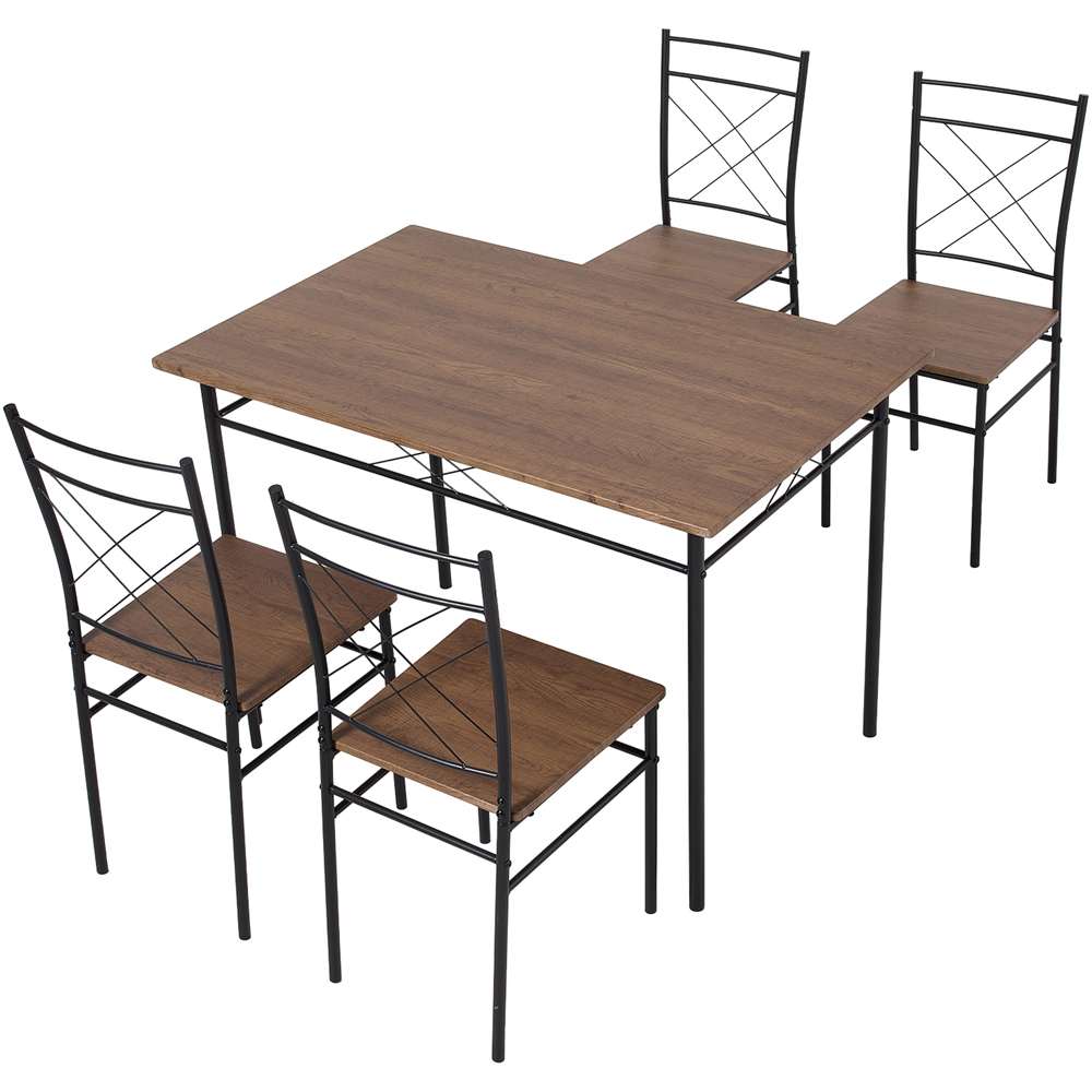 Living and Home 4 Seater Oak and Black Dining Set Image 2