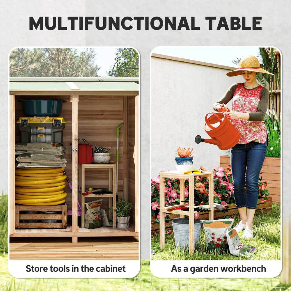 Outsunny 4.7 x 3.9 x 2.1ft Natural Tool Storage Shed with Table Image 8