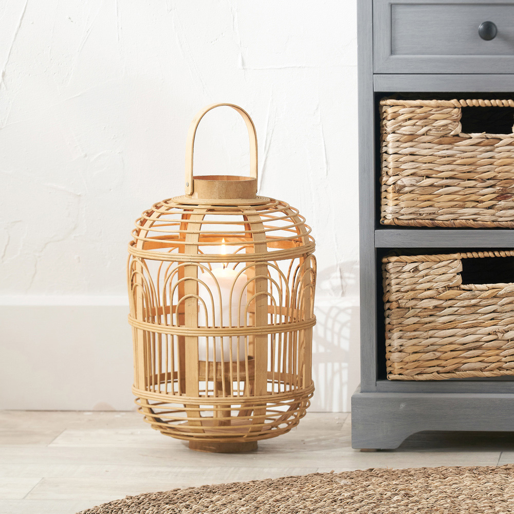 Pacific Lifestyle Natural Bamboo and Glass Lantern Small Image 2