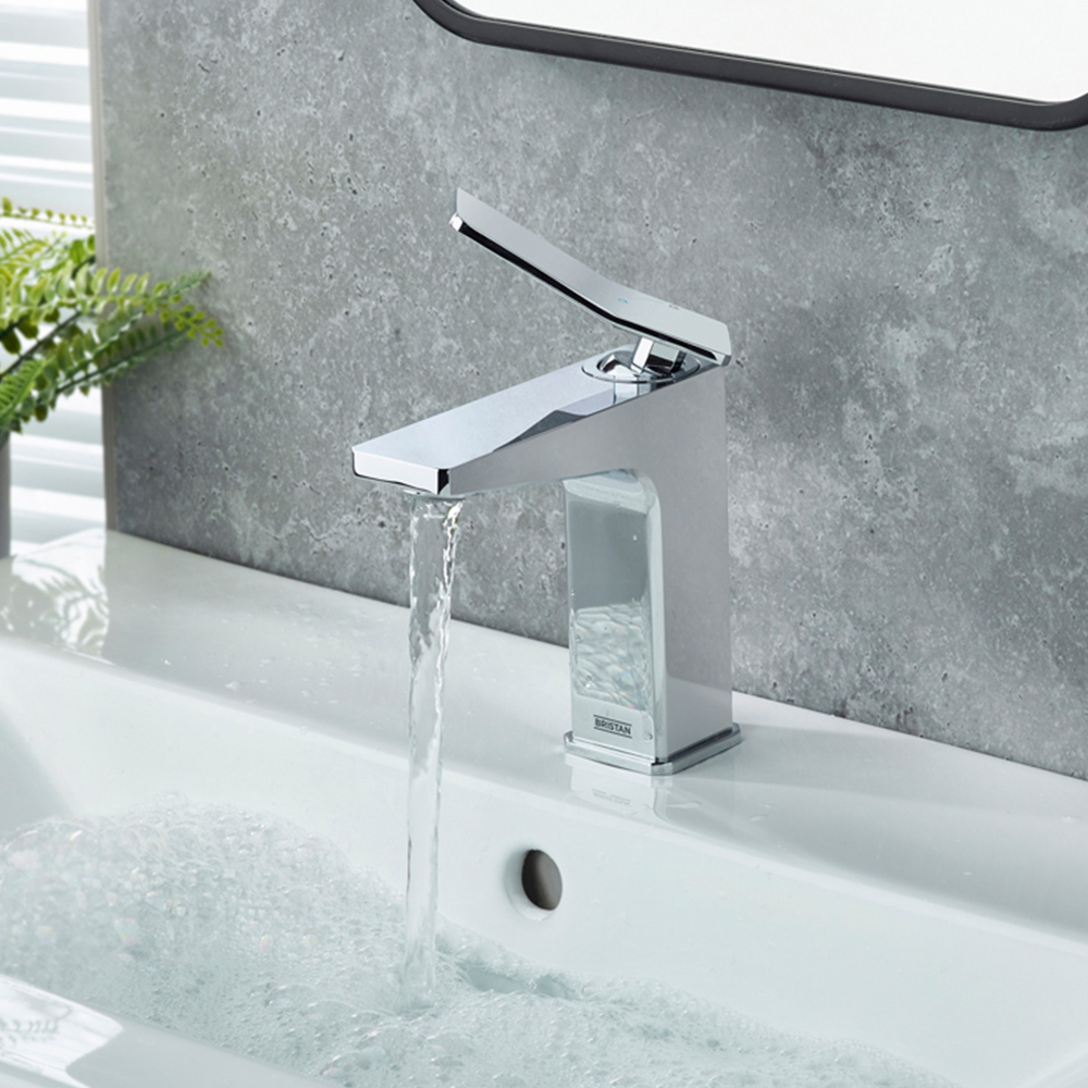 Bristan Tangram Chrome Cool Start Basin Mixer with Clicker Waste Image 8