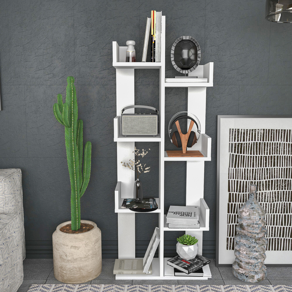 Decorotika Lui 8 Shelf White Tall Tree Style Bookshelf Image 7