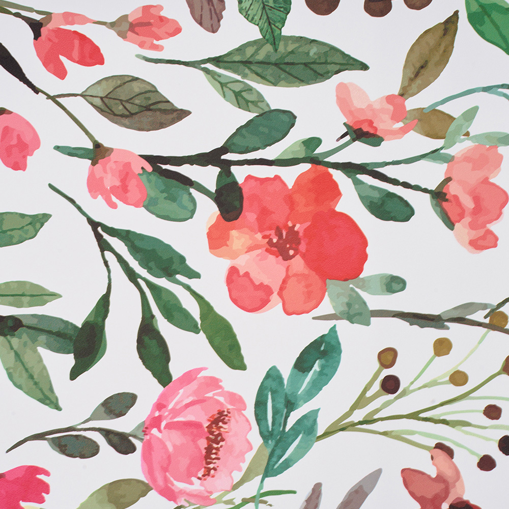Living and Home Floral Pattern Red and White Peel and Stick Wallpaper Image 6