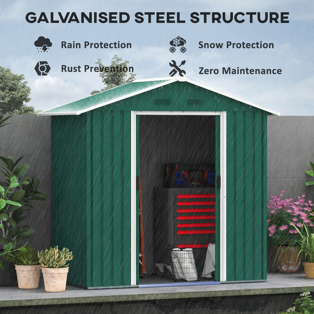 Outsunny 6.5 x 3.5ft 2 Door Green Metal Garden Storage Shed Image 4