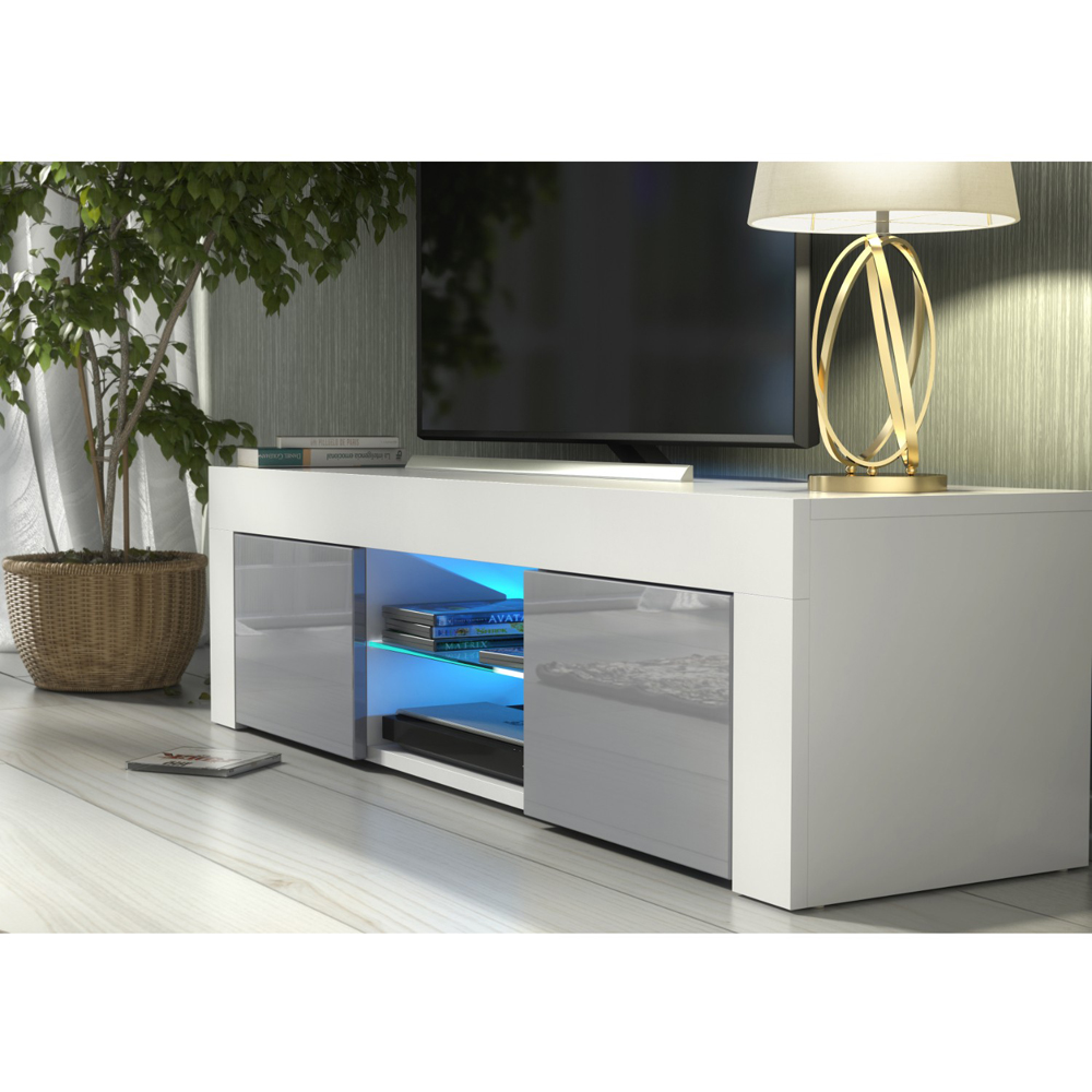 Creative Furniture Loom White and Grey Gloss 2 Door 2 Shelf TV Unit with LED Image 3