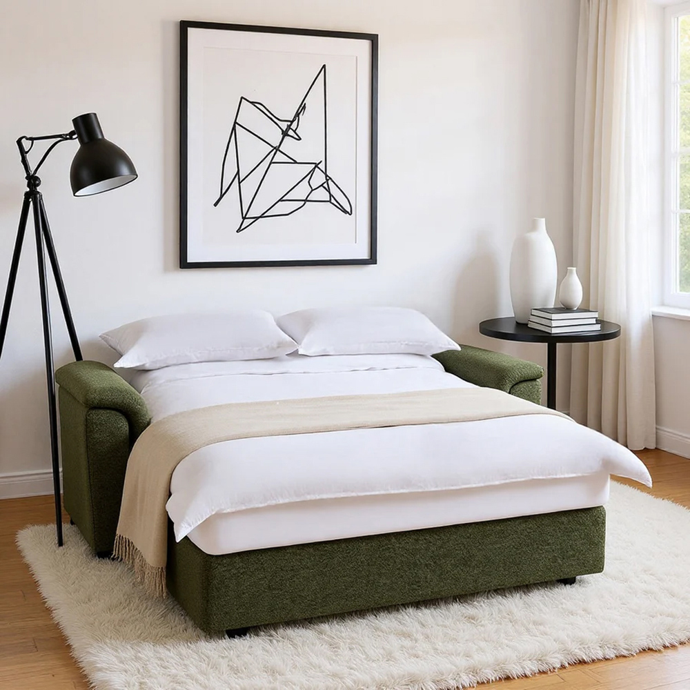 HGD Tivoli 2 Seater Luxury Boucle Green Pull out Sofa Bed | Homebase