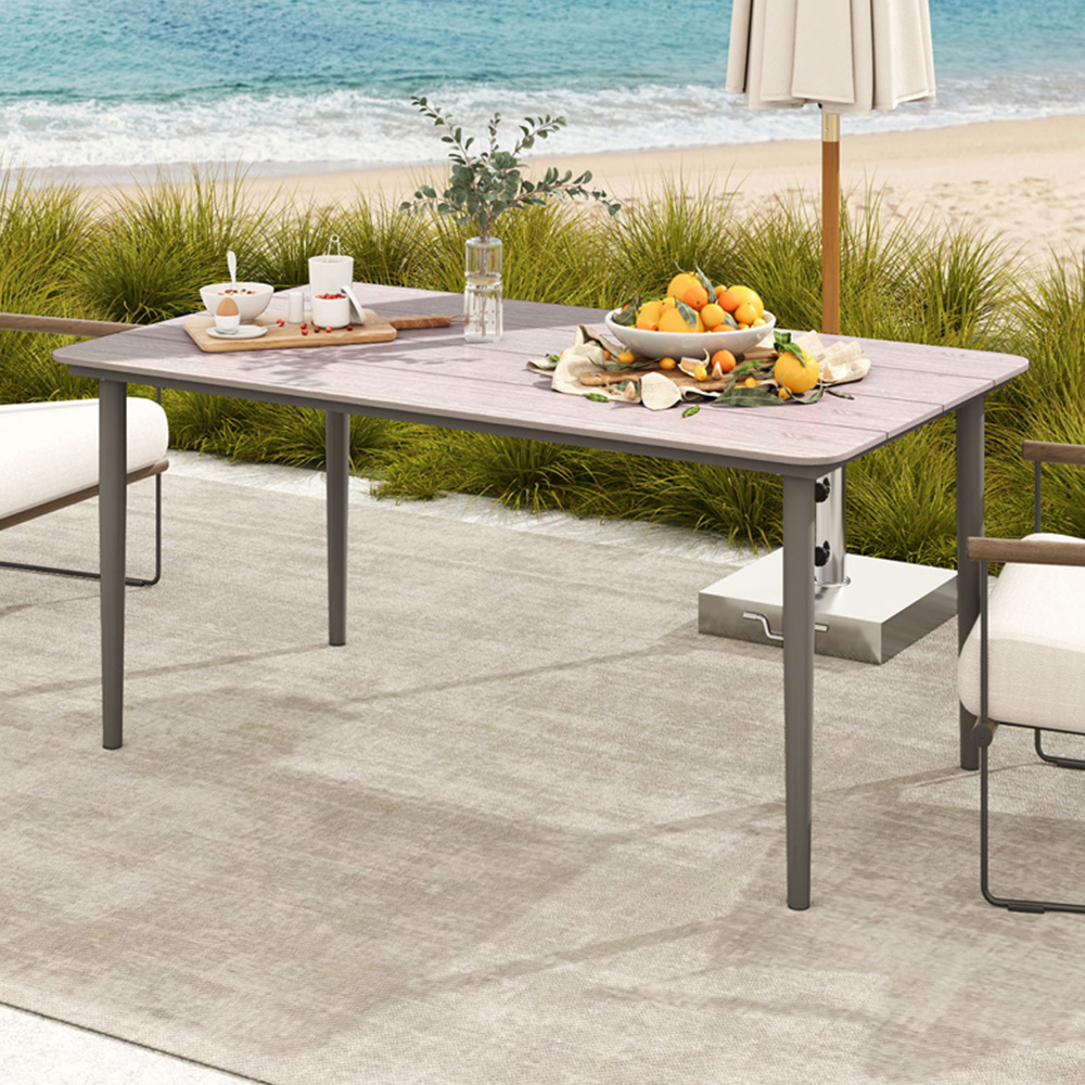 Outsunny 6 Seater Rust Resistant Metal Frame Garden Dining Table Light Grey Image 1