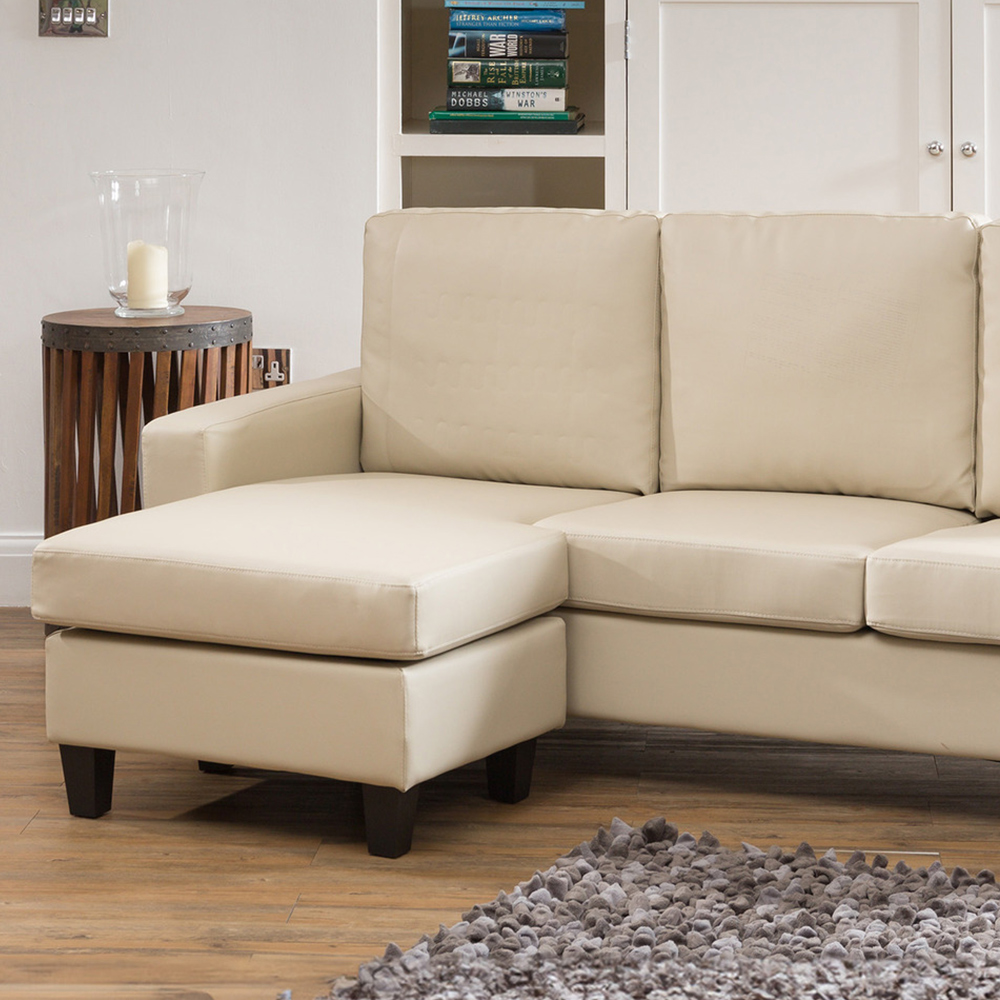 Modena 3 Seater Cream Bonded Leather Reversible Corner Sofa Image 2