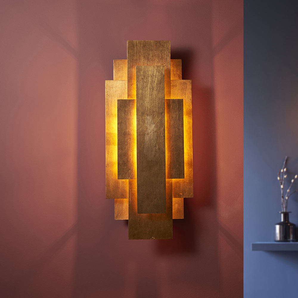 Merano Forli Antique Gold Leaf 2 Light Wall Lamp Image 2