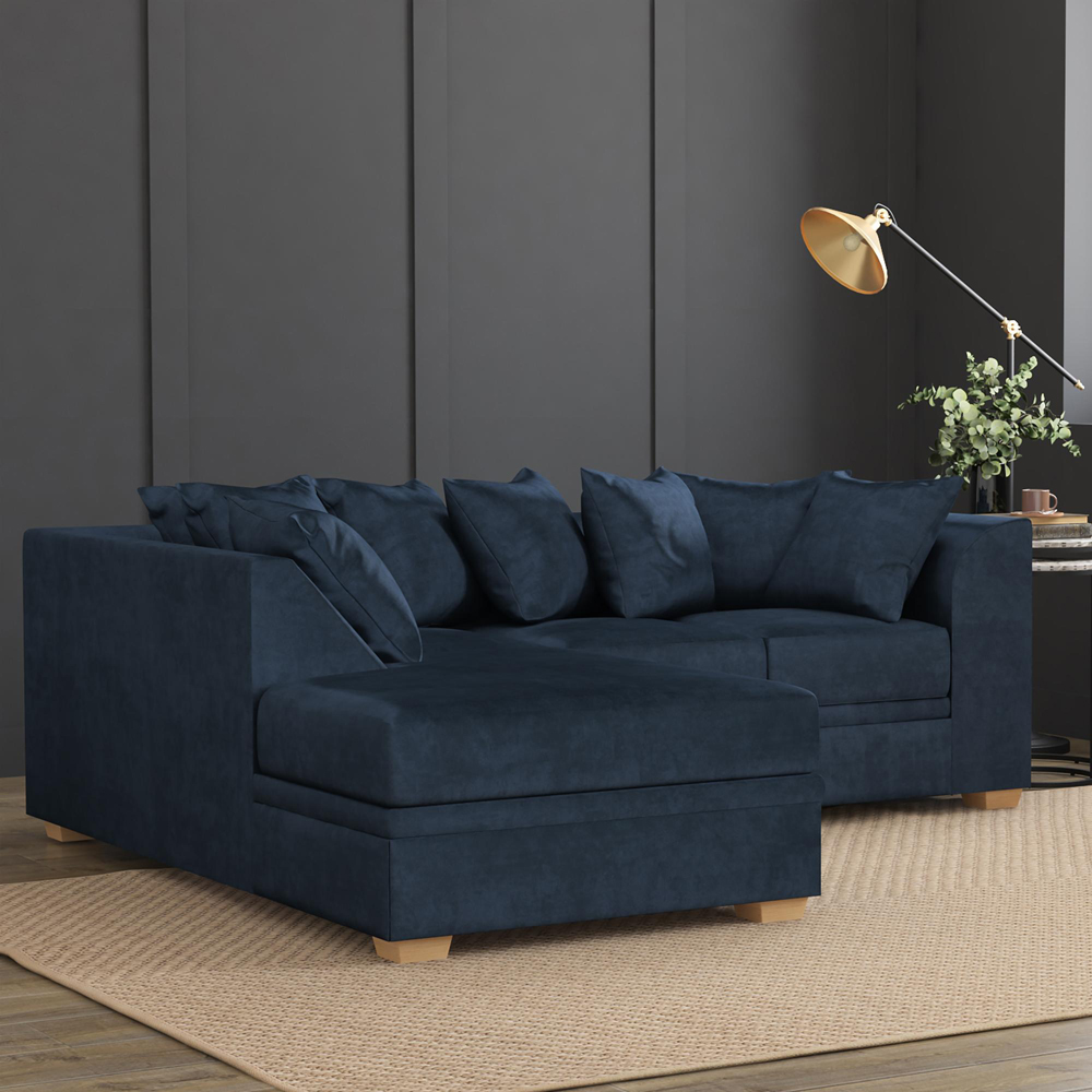 Modo 3 Seater Royal Blue Plush Velvet Left Hand Scatter Back L-Shape Corner Sofa Image 6